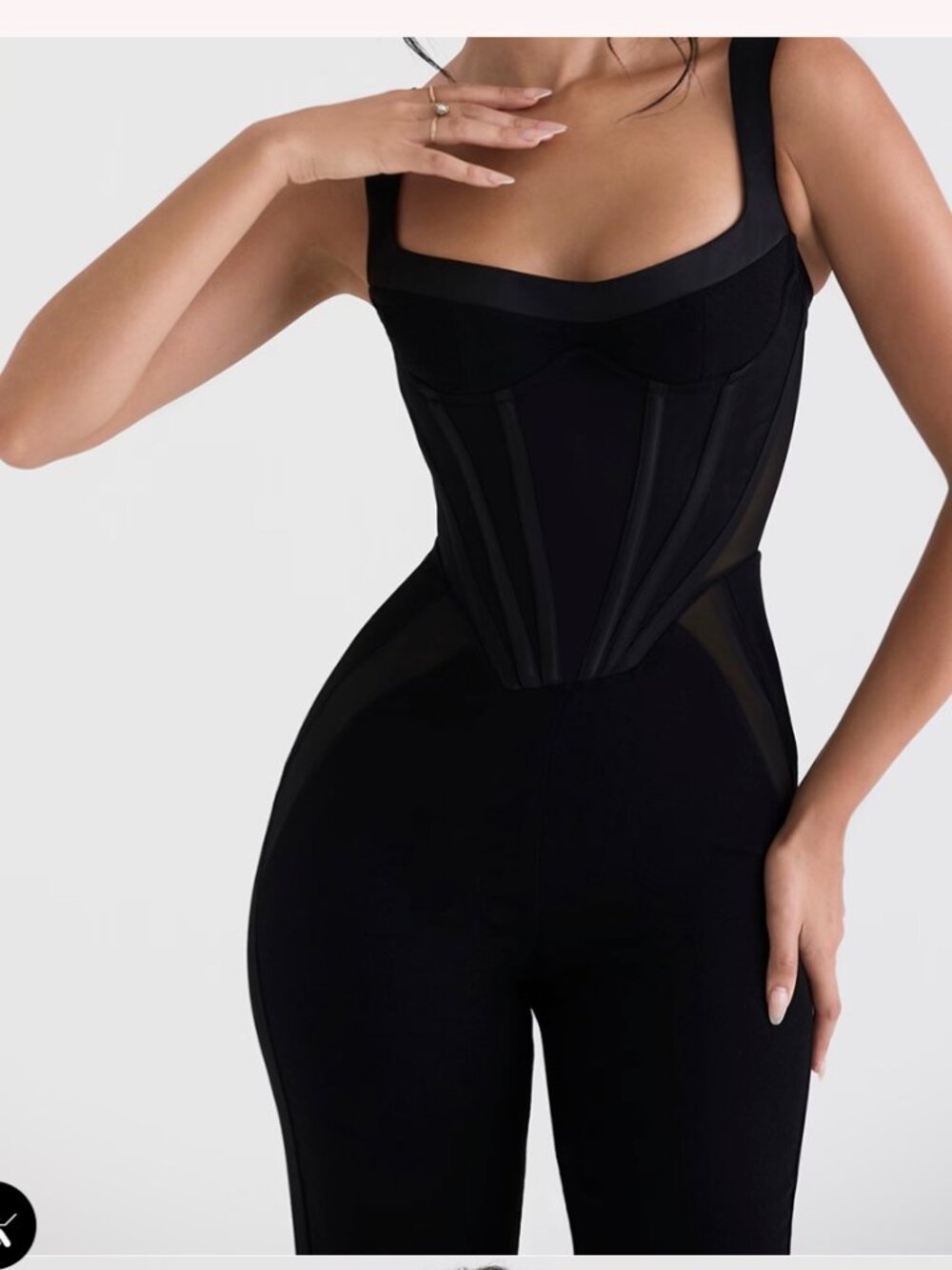 House of CB Mylene Black Tailored w/ Sheer Cutouts & Corset like top